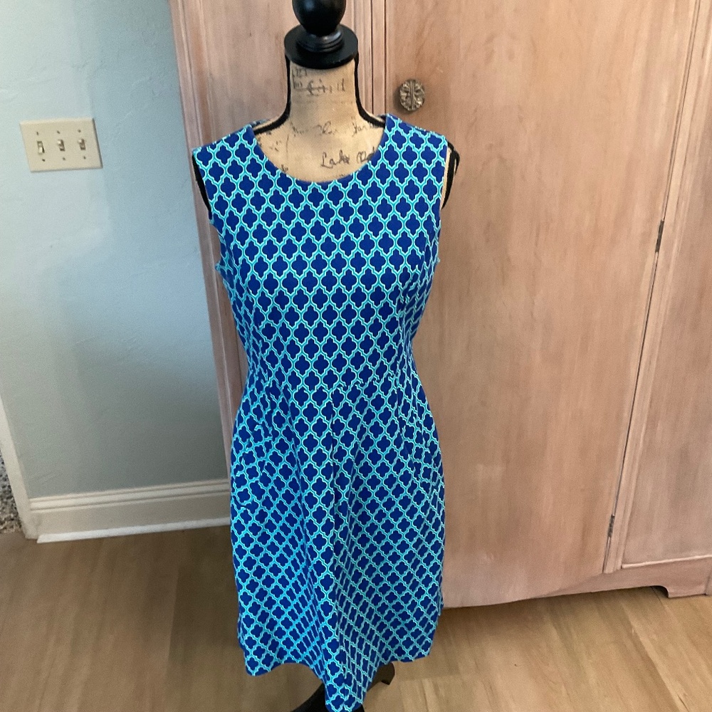 Lands' End Blue Sheath Dress Size 10 classic preppy